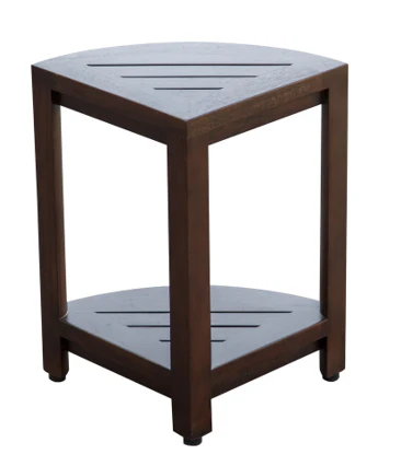 Compact Triangular Teak Shower Outdoor Bench with Shelf in Brown Finish By Homeroots - Image 4