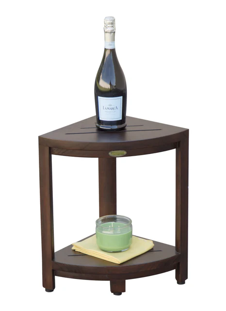 Compact Triangular Teak Shower Outdoor Bench with Shelf in Brown Finish By Homeroots - Image 5