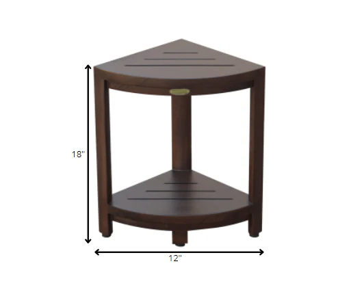 Compact Triangular Teak Shower Outdoor Bench with Shelf in Brown Finish By Homeroots - Image 6