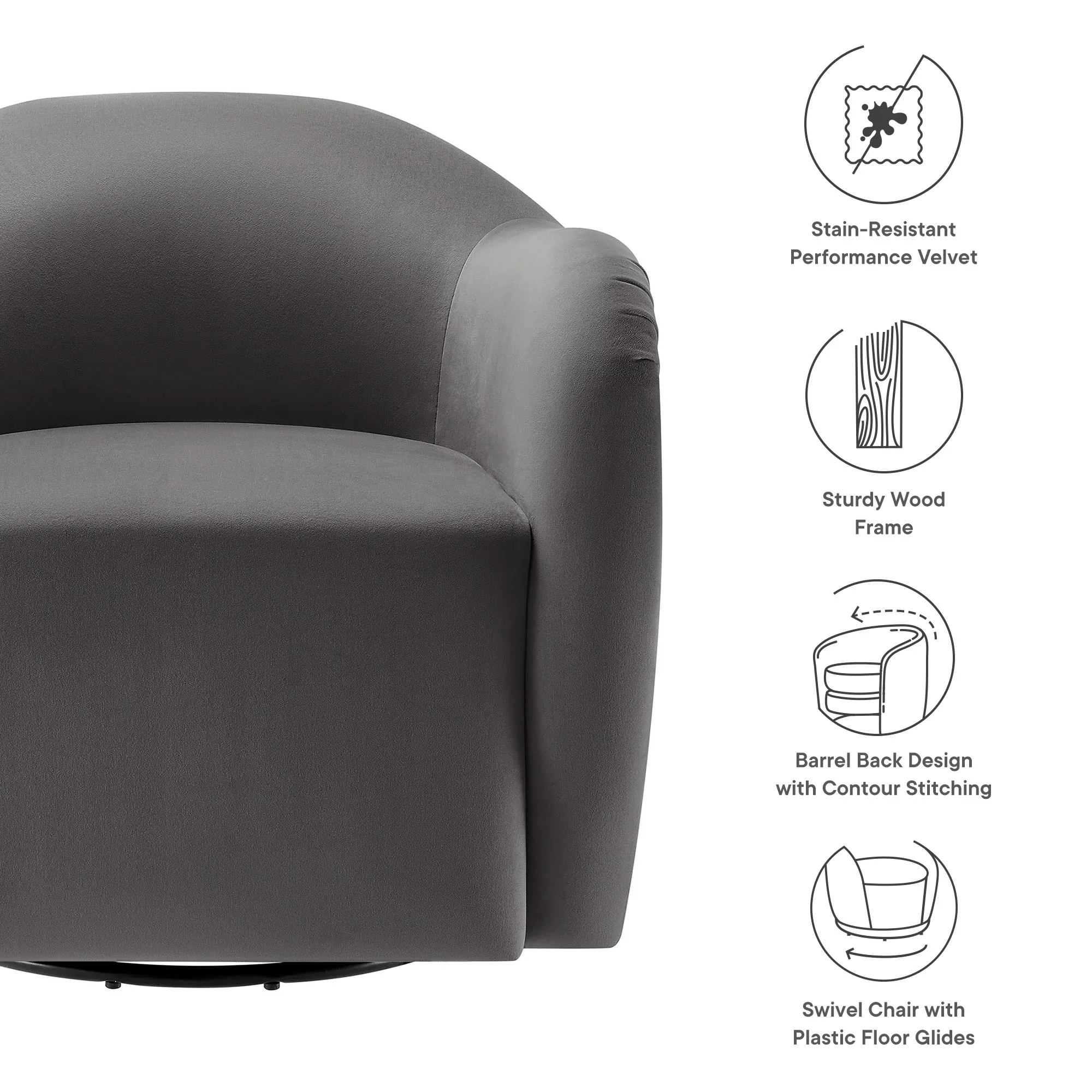 Compose Performance Velvet Swivel Armchair by Modway - Image 26