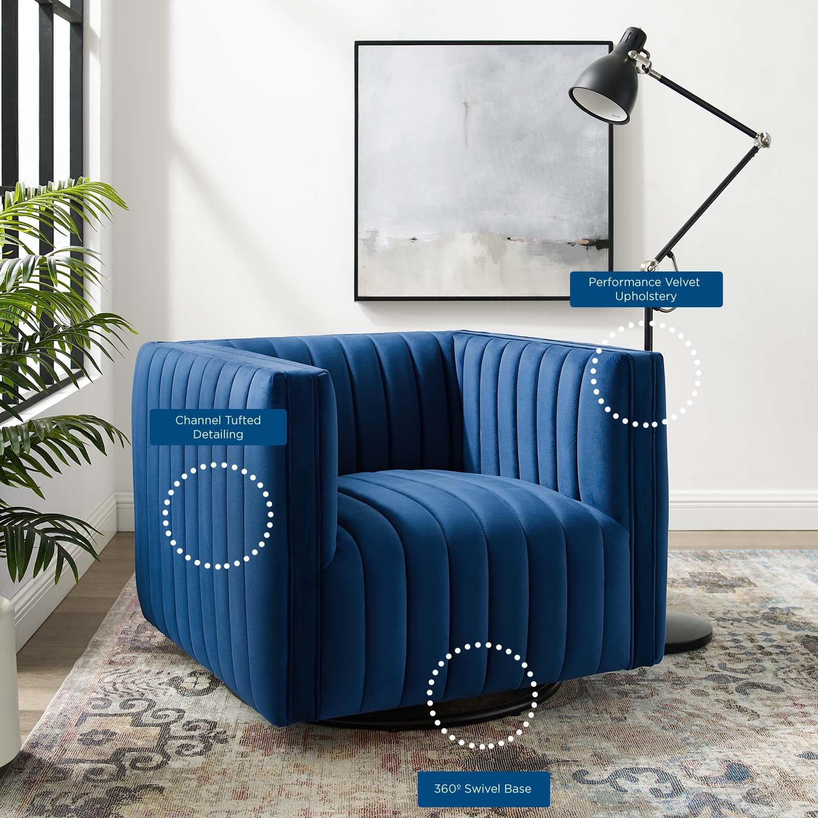 Conjure Channel Tufted Performance Velvet Swivel Armchair By Modway - EEI-3883 - Image 9