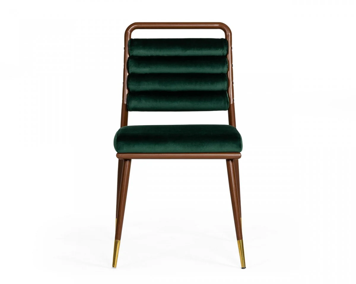 Contempo Dark Green and Walnut Velvet Dining Chair By Homeroots - Image 2