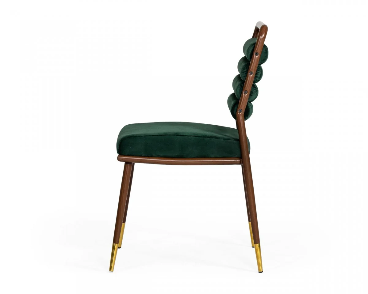Contempo Dark Green and Walnut Velvet Dining Chair By Homeroots - Image 3