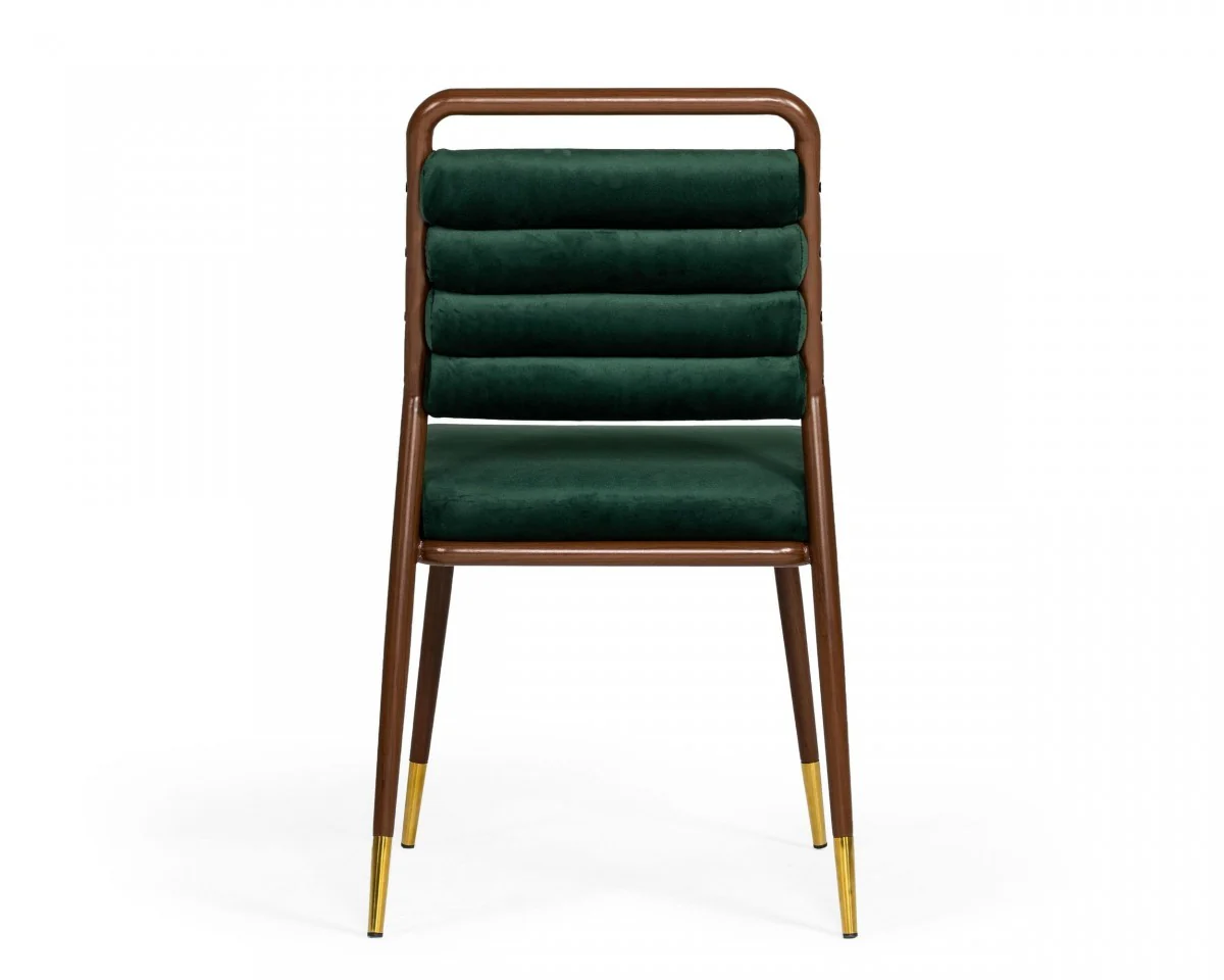 Contempo Dark Green and Walnut Velvet Dining Chair By Homeroots - Image 4