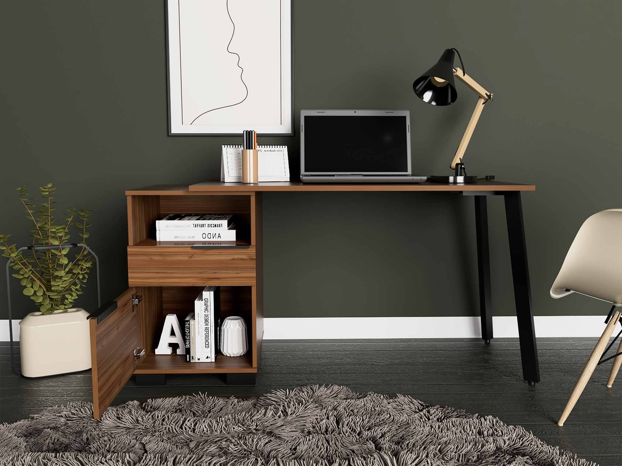 Contempo Flair Mahogany and Black Office Desk By Homeroots - Image 3