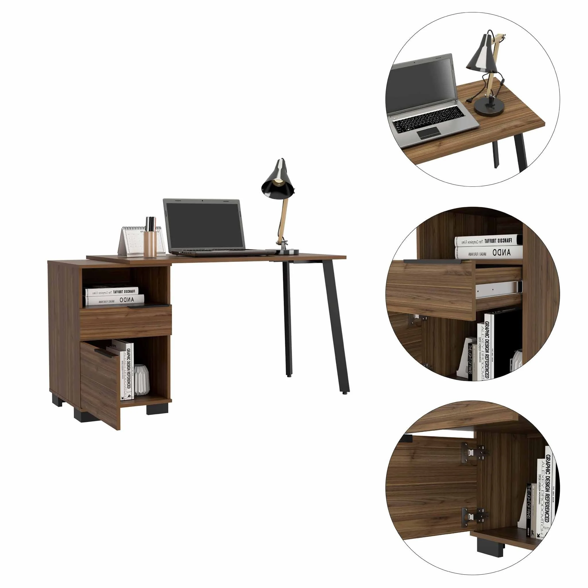 Contempo Flair Mahogany and Black Office Desk By Homeroots - Image 4