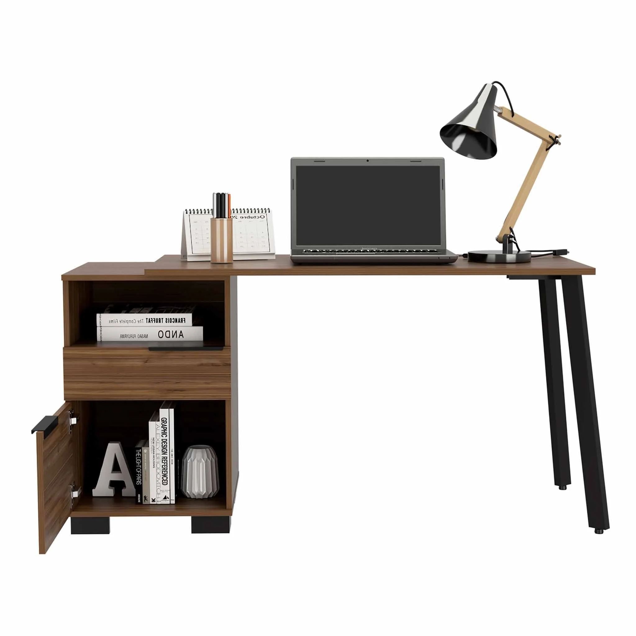 Contempo Flair Mahogany and Black Office Desk By Homeroots - Image 5