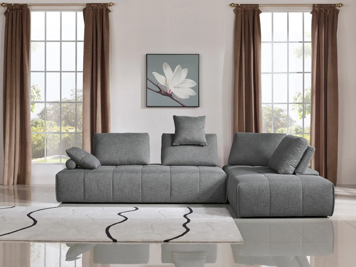 Contempo Gray Fabric Modular Two Piece Sectional Sofa By Homeroots - Image 2