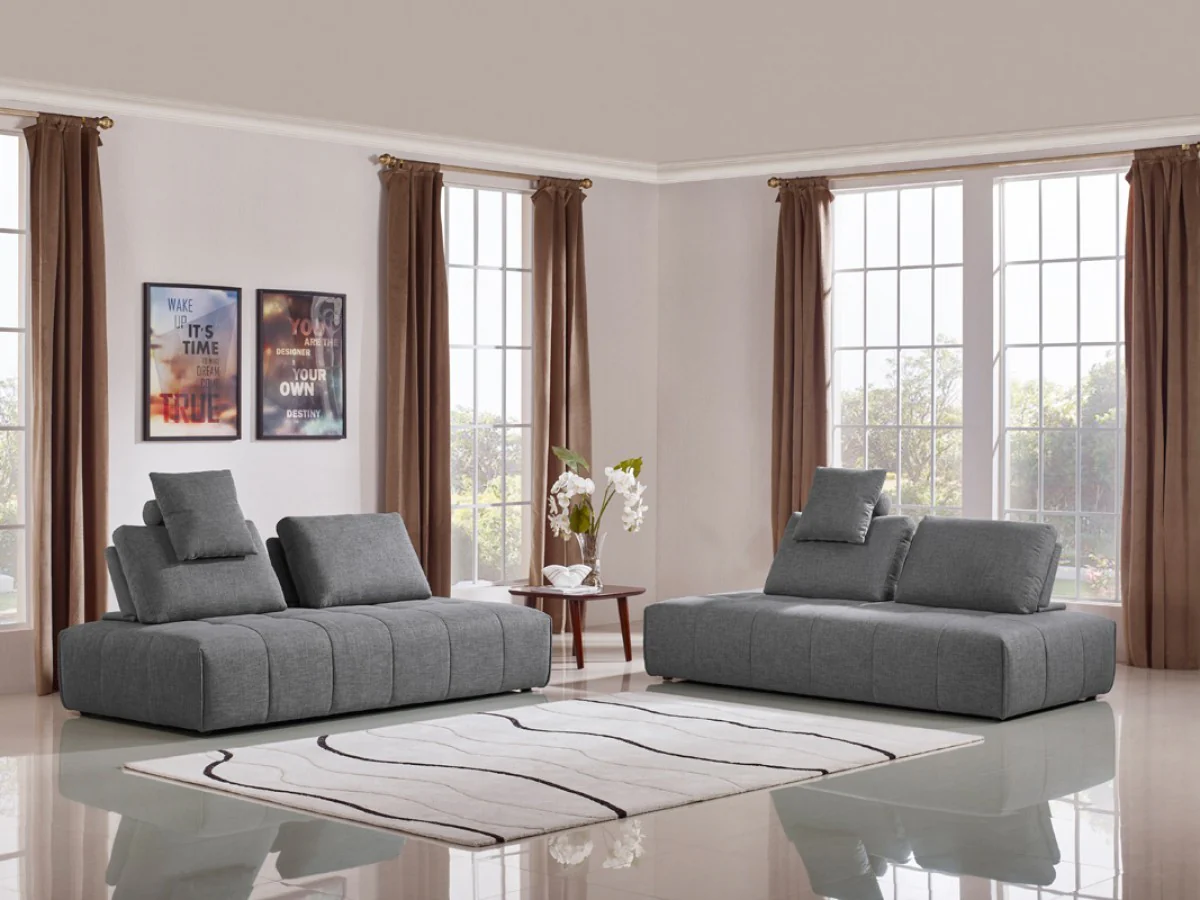 Contempo Gray Fabric Modular Two Piece Sectional Sofa By Homeroots - Image 3