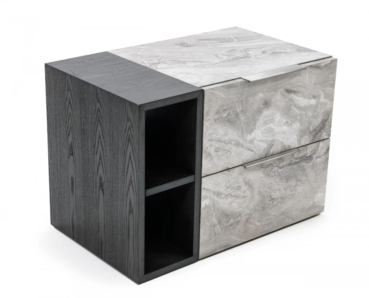 Contempo Gray Faux Marble And Gray Two Drawer Nightstand By Homeroots - Image 2
