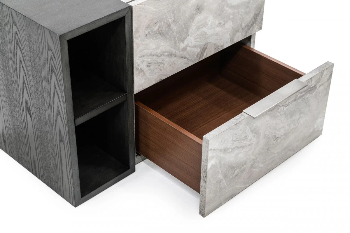 Contempo Gray Faux Marble And Gray Two Drawer Nightstand By Homeroots - Image 3