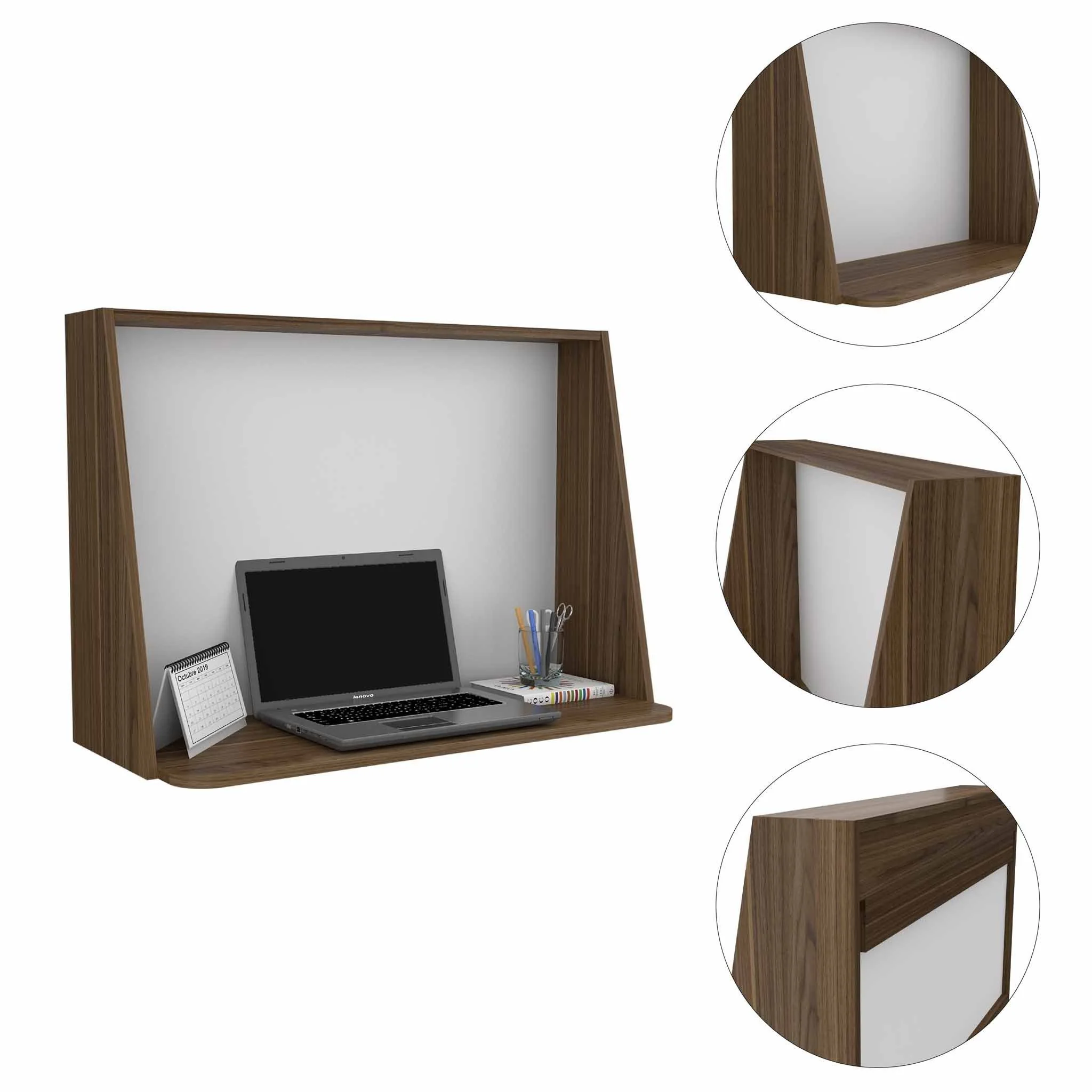 Contempo Mahogany and White Wall Desk By Homeroots - Image 3