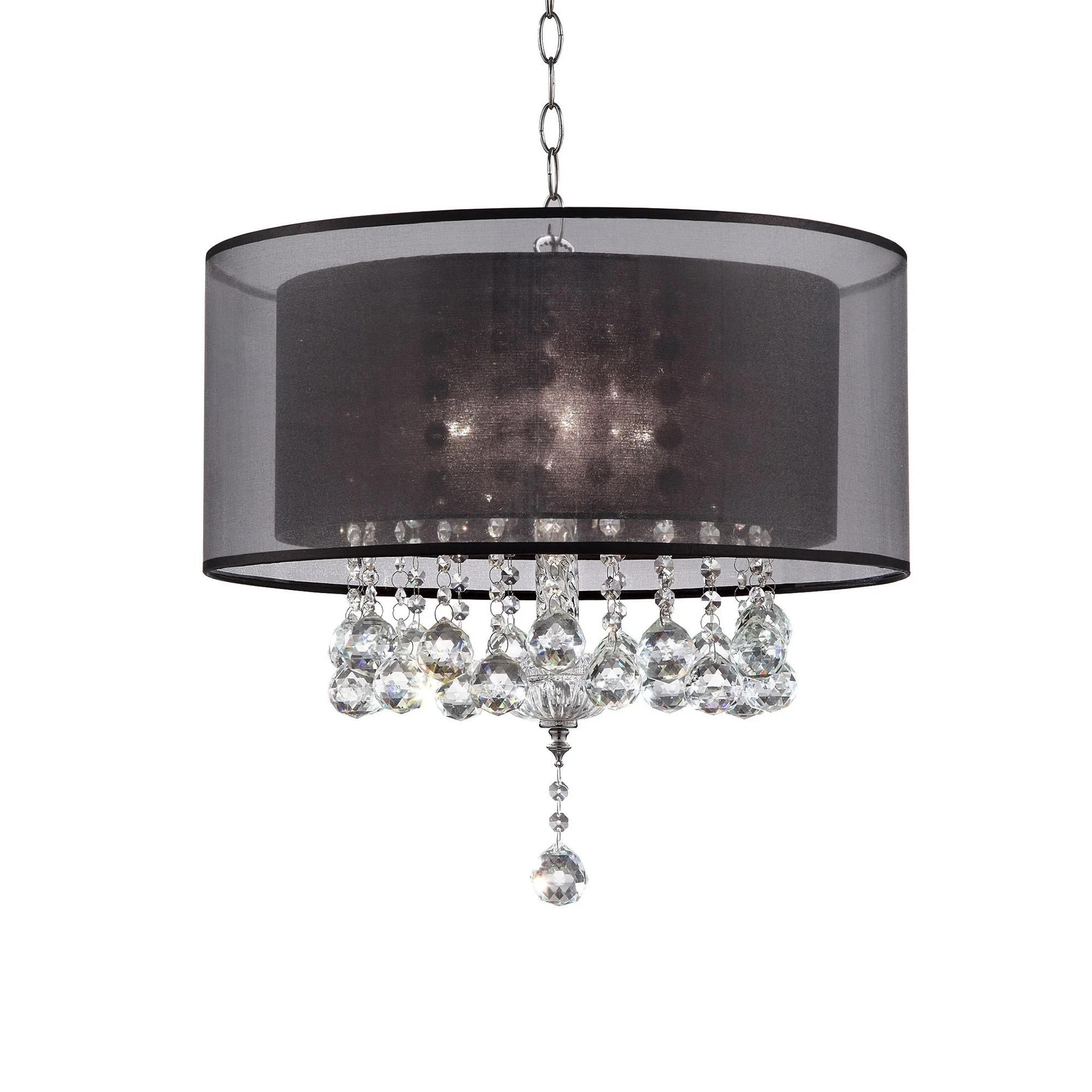 Contempo Silver Ceiling Lamp with Black Shade and Crystal Accents By Homeroots - Image 2