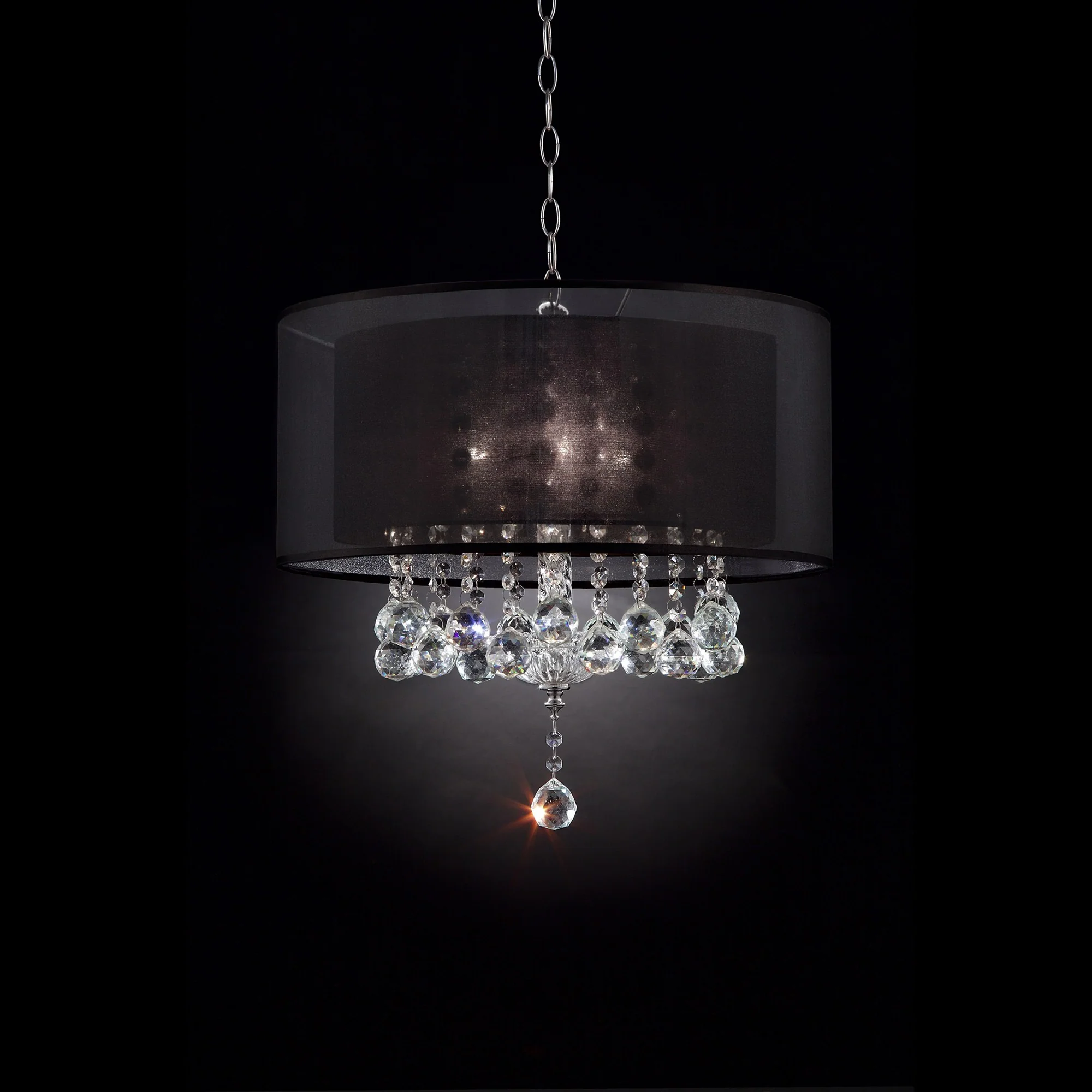 Contempo Silver Ceiling Lamp with Black Shade and Crystal Accents By Homeroots - Image 3