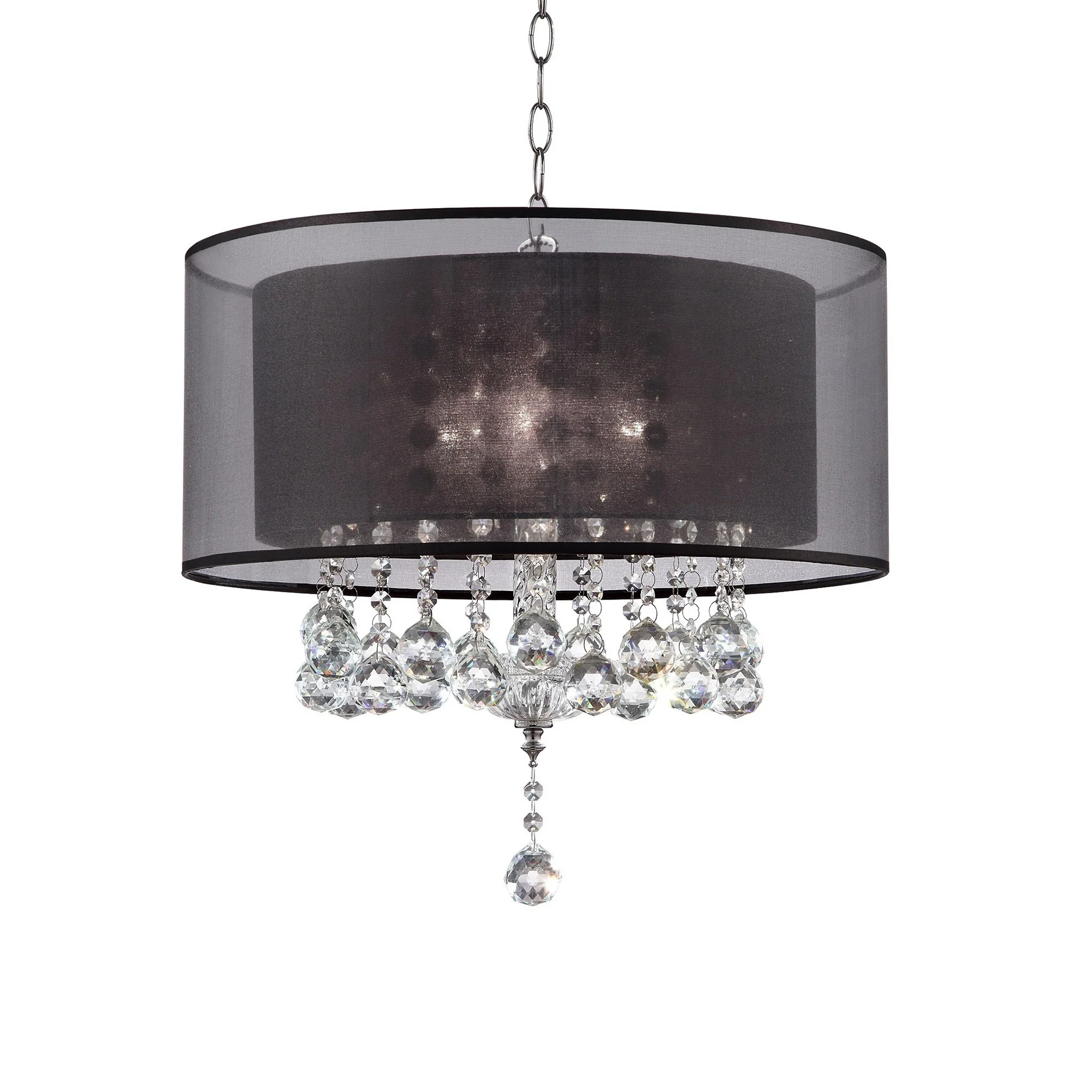 Contempo Silver Ceiling Lamp with Black Shade and Crystal Accents By Homeroots - Image 4