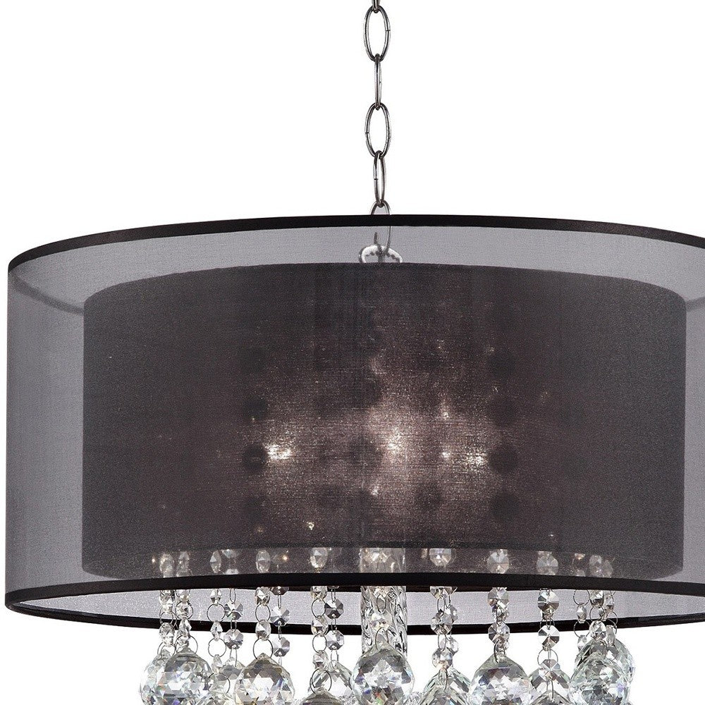 Contempo Silver Ceiling Lamp with Black Shade and Crystal Accents By Homeroots - Image 5