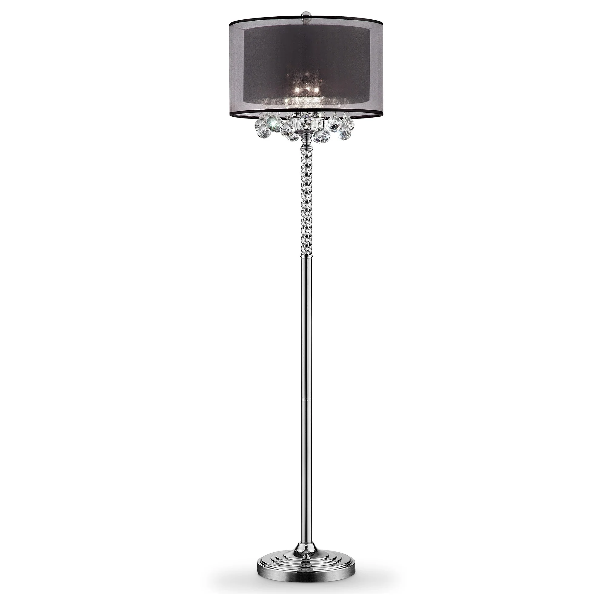 Contempo Silver Floor Lamp with Black Shade and Crystal Accents By Homeroots - Image 2