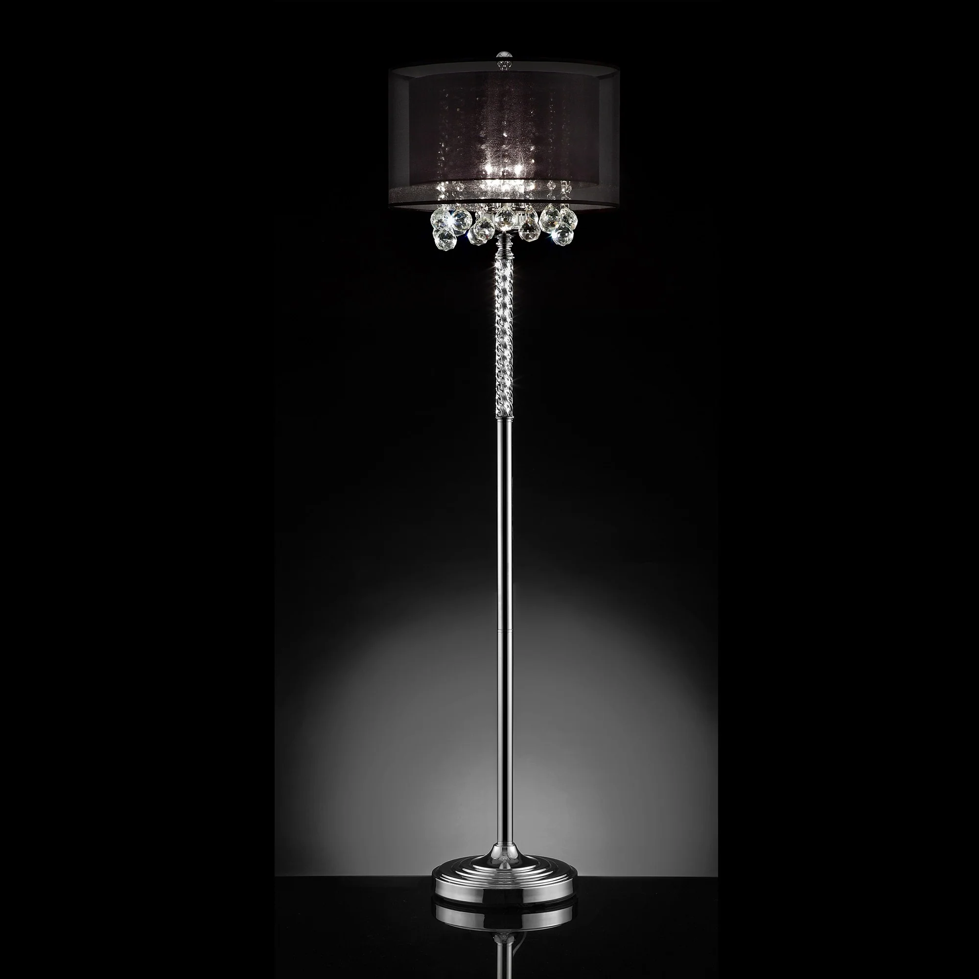 Contempo Silver Floor Lamp with Black Shade and Crystal Accents By Homeroots - Image 3
