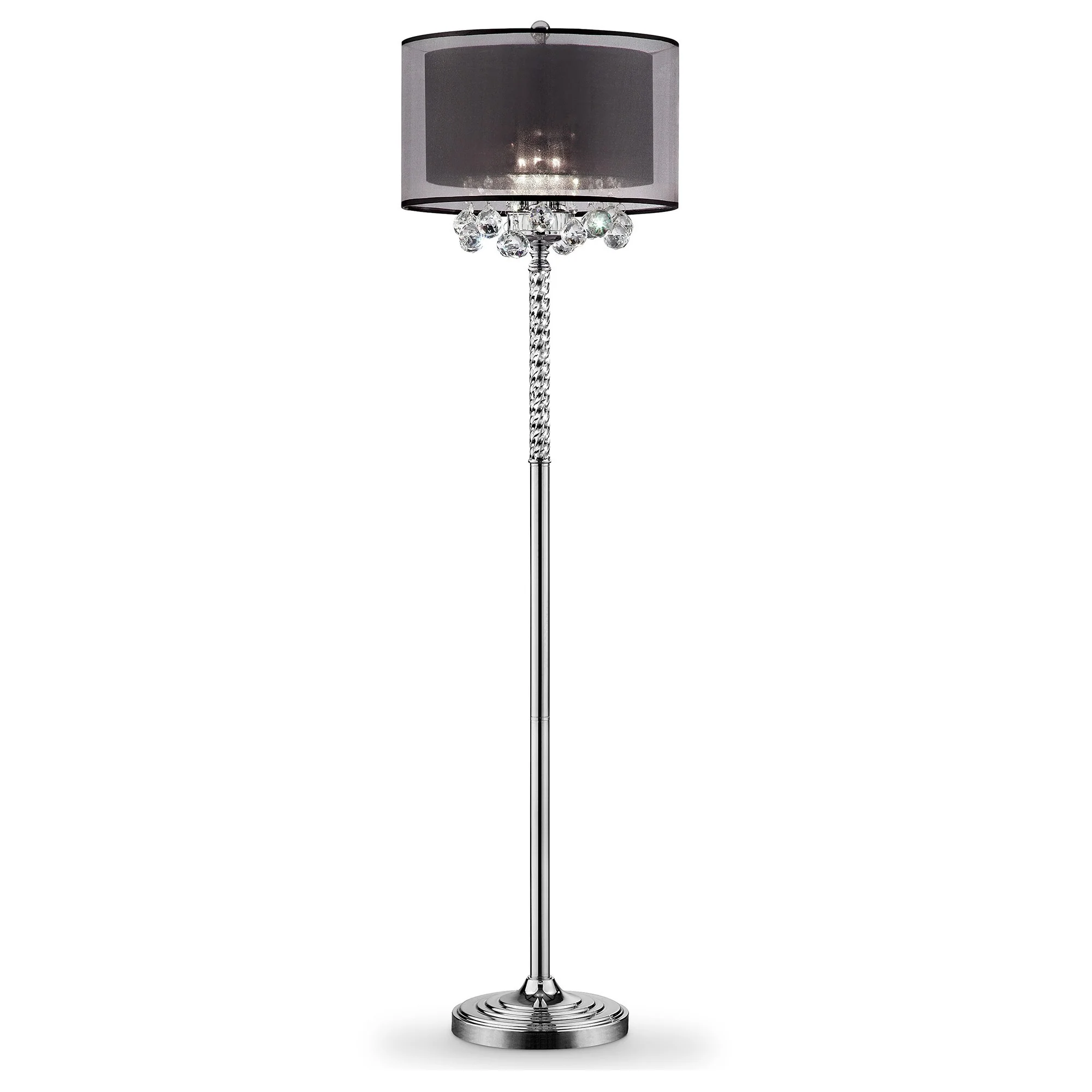 Contempo Silver Floor Lamp with Black Shade and Crystal Accents By Homeroots - Image 4