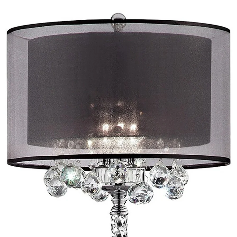 Contempo Silver Floor Lamp with Black Shade and Crystal Accents By Homeroots - Image 5