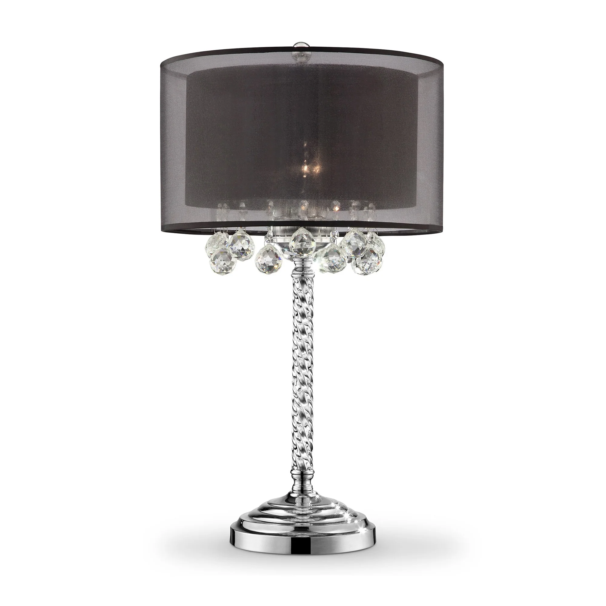 Contempo Silver Table Lamp with Black Shade and Crystal Accents By Homeroots - Image 2
