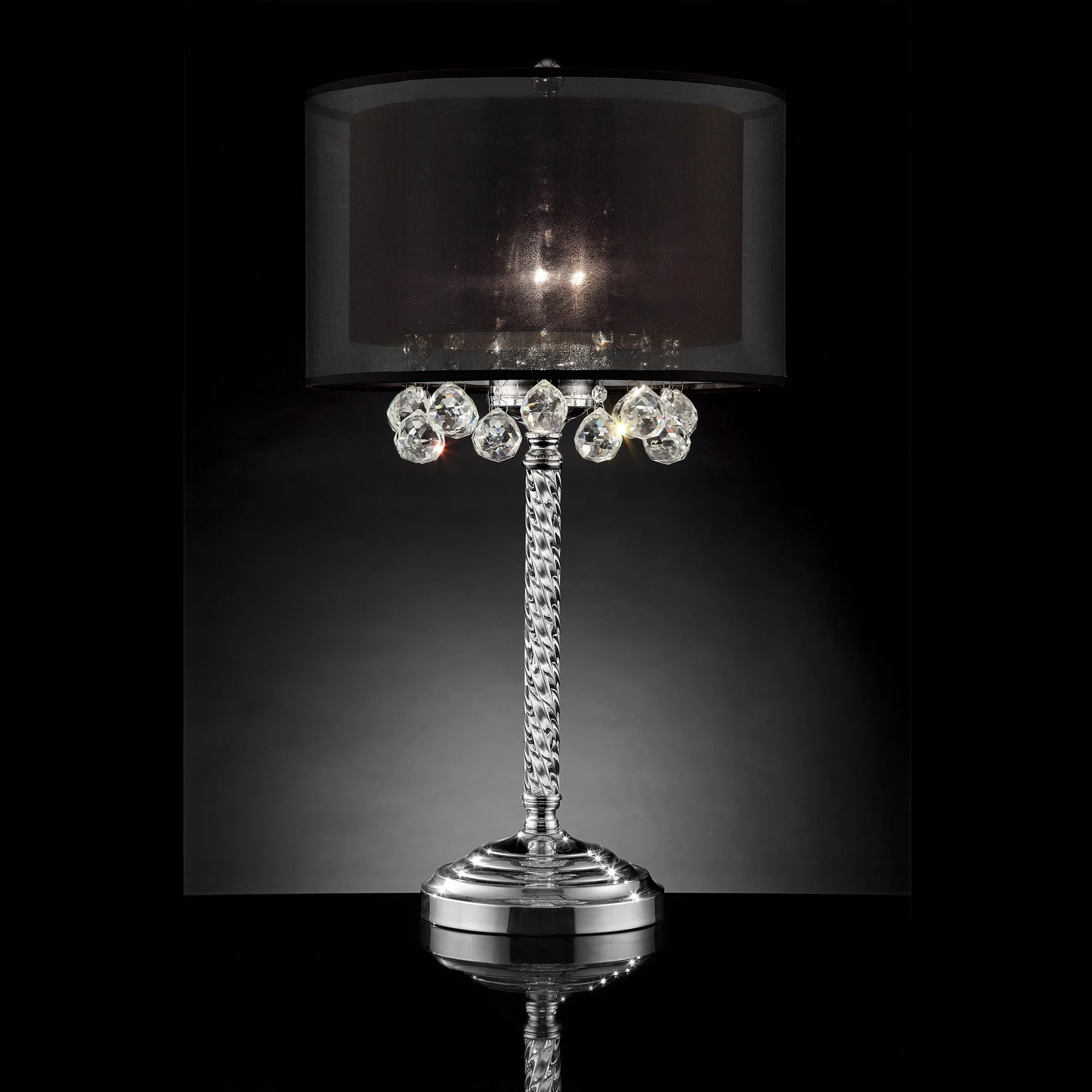 Contempo Silver Table Lamp with Black Shade and Crystal Accents By Homeroots - Image 3