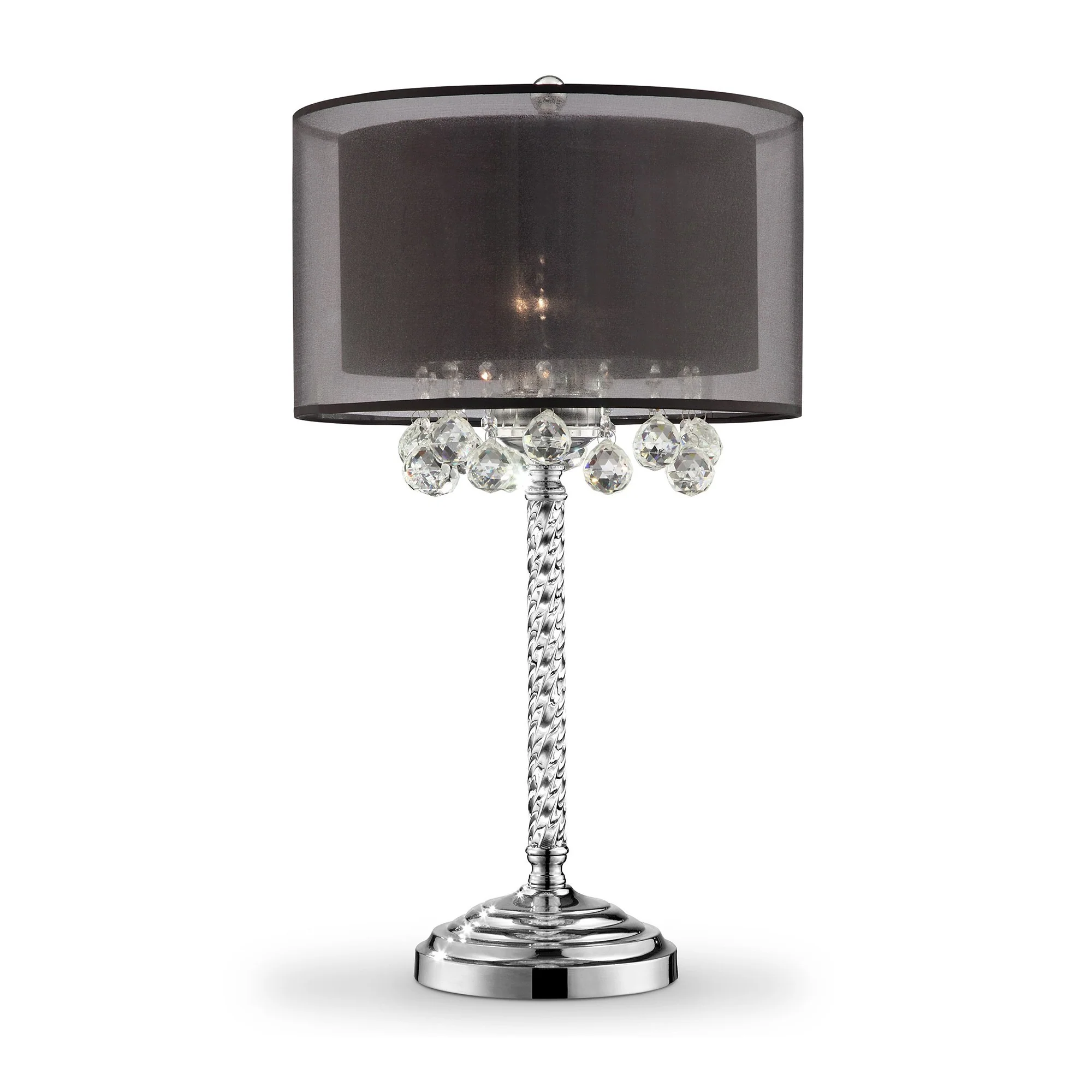 Contempo Silver Table Lamp with Black Shade and Crystal Accents By Homeroots - Image 4