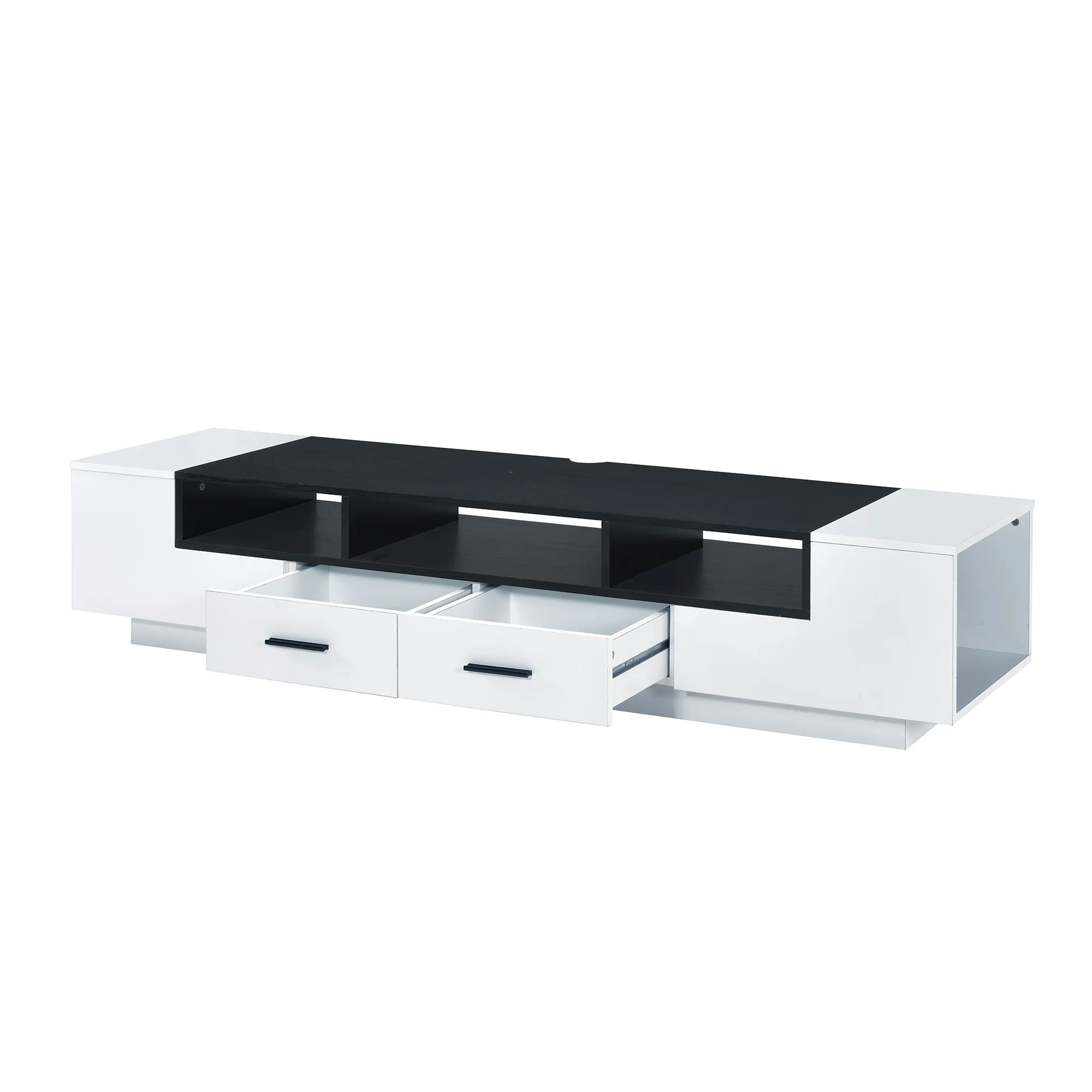 Contemporary 2 Drawer Tv Stand With Media Compartments, Black And White By Benzara - Image 2