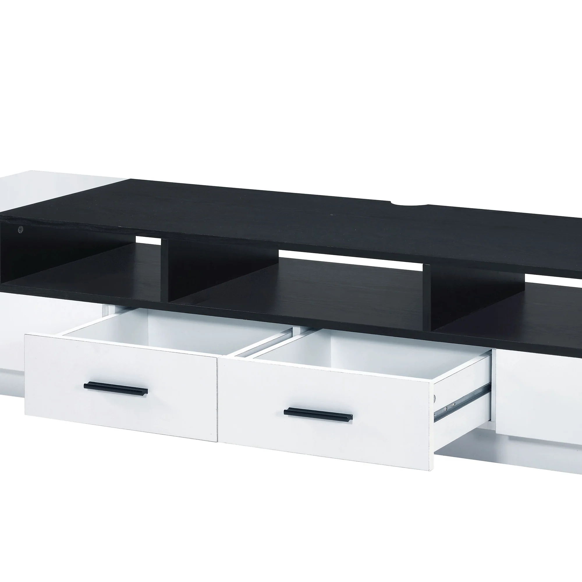Contemporary 2 Drawer Tv Stand With Media Compartments, Black And White By Benzara - Image 3