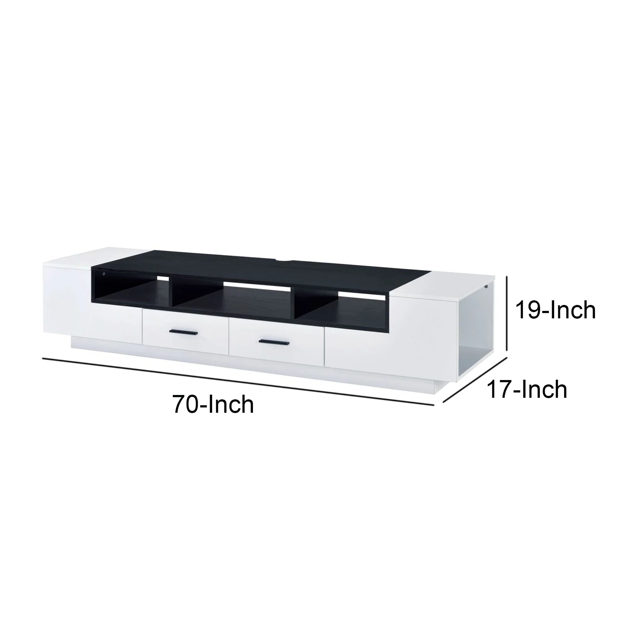 Contemporary 2 Drawer Tv Stand With Media Compartments, Black And White By Benzara - Image 4