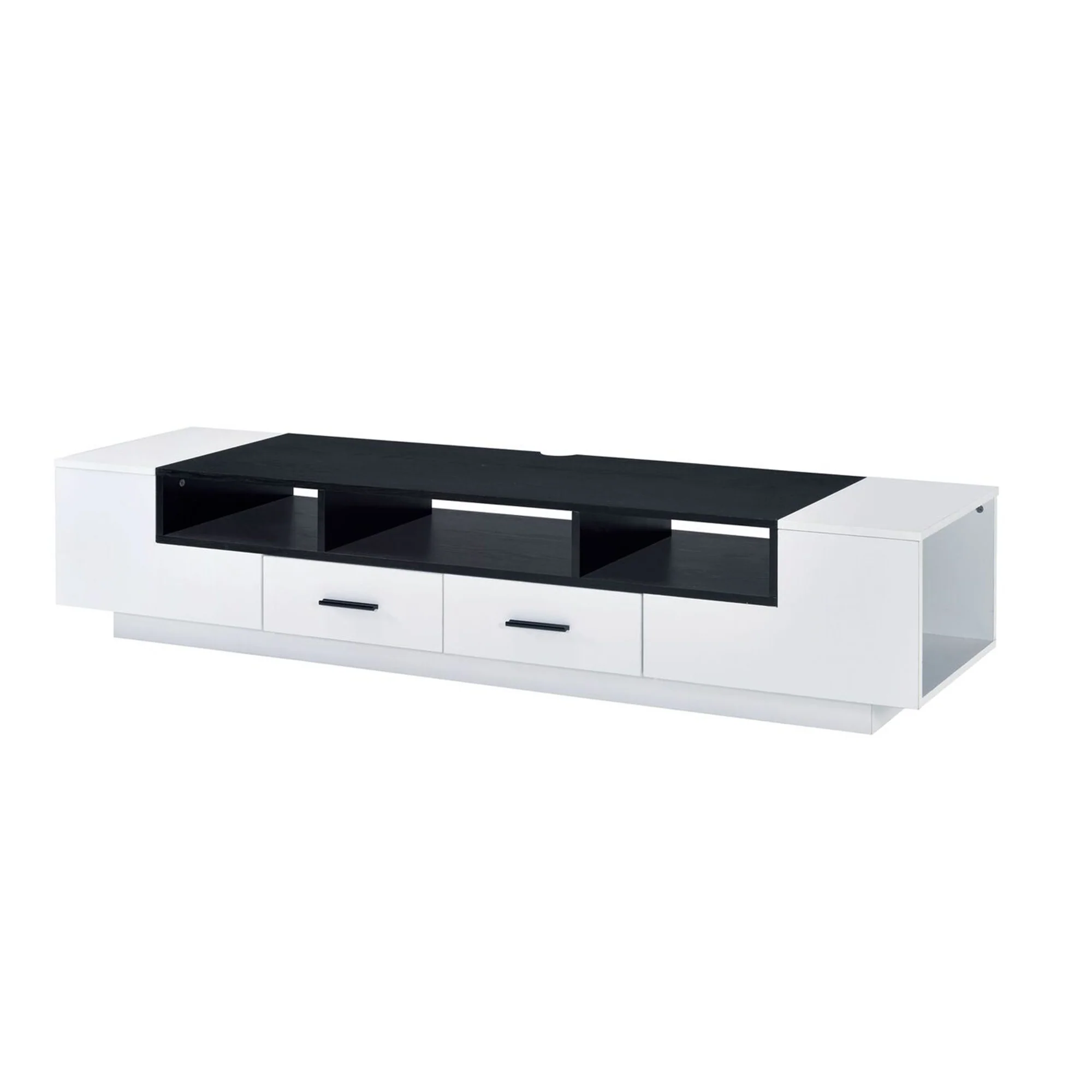 Contemporary 2 Drawer Tv Stand With Media Compartments, Black And White By Benzara - Image 5