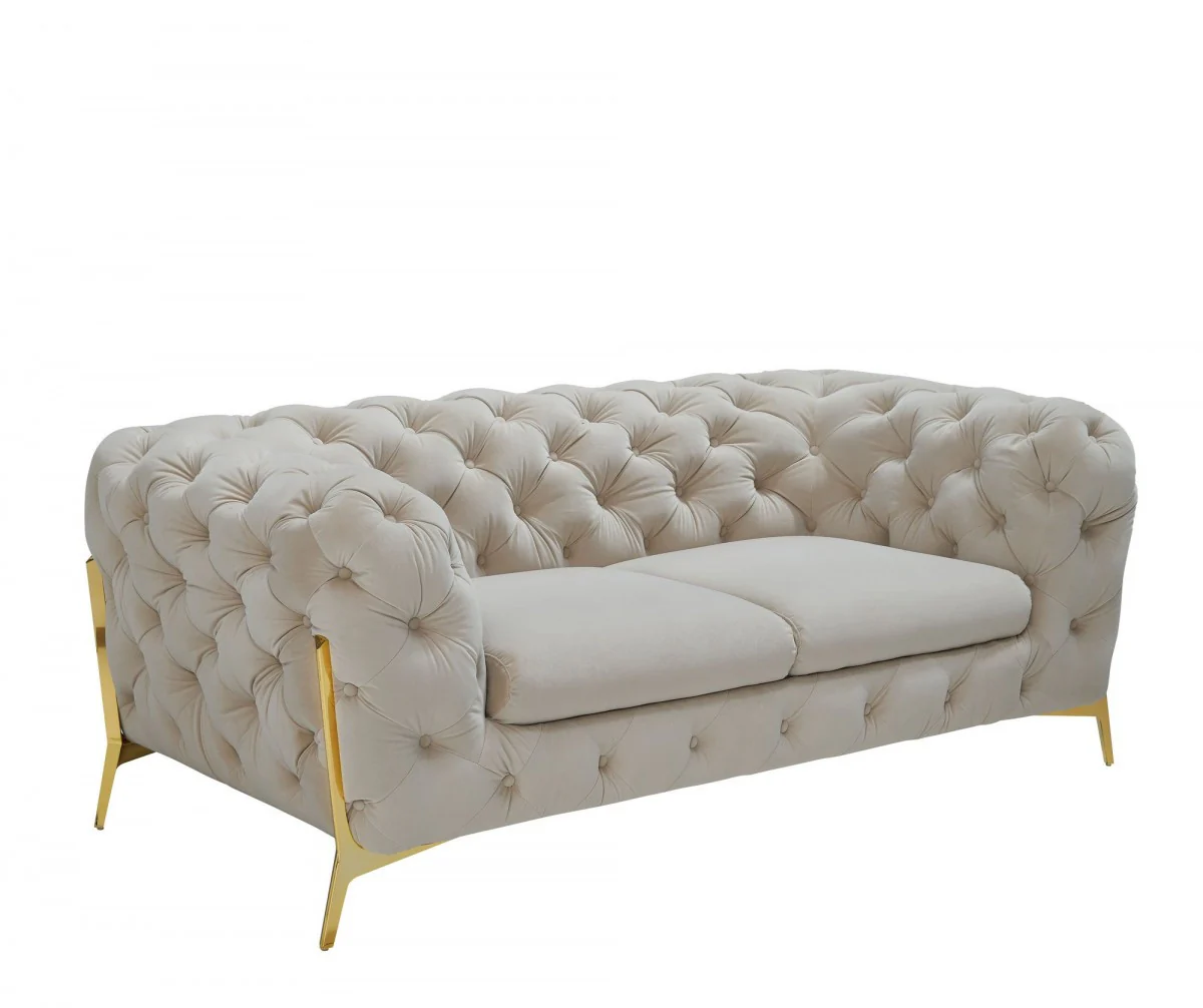 Contemporary 74" Beige Velvet And Gold Loveseat By Homeroots - Image 2