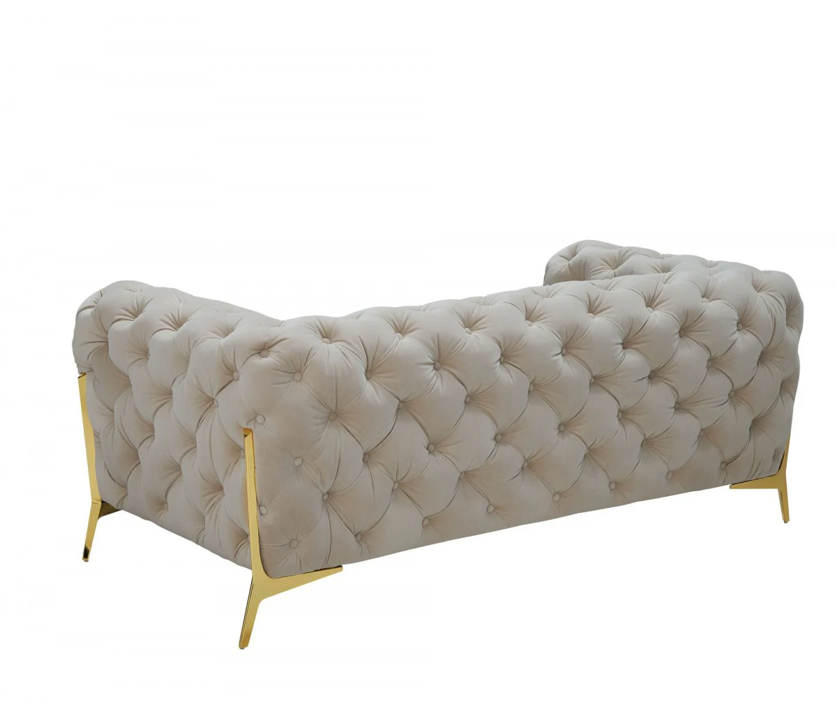 Contemporary 74" Beige Velvet And Gold Loveseat By Homeroots - Image 3
