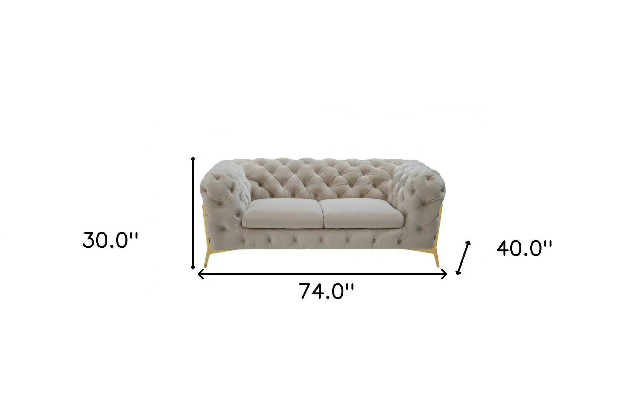 Contemporary 74" Beige Velvet And Gold Loveseat By Homeroots - Image 6