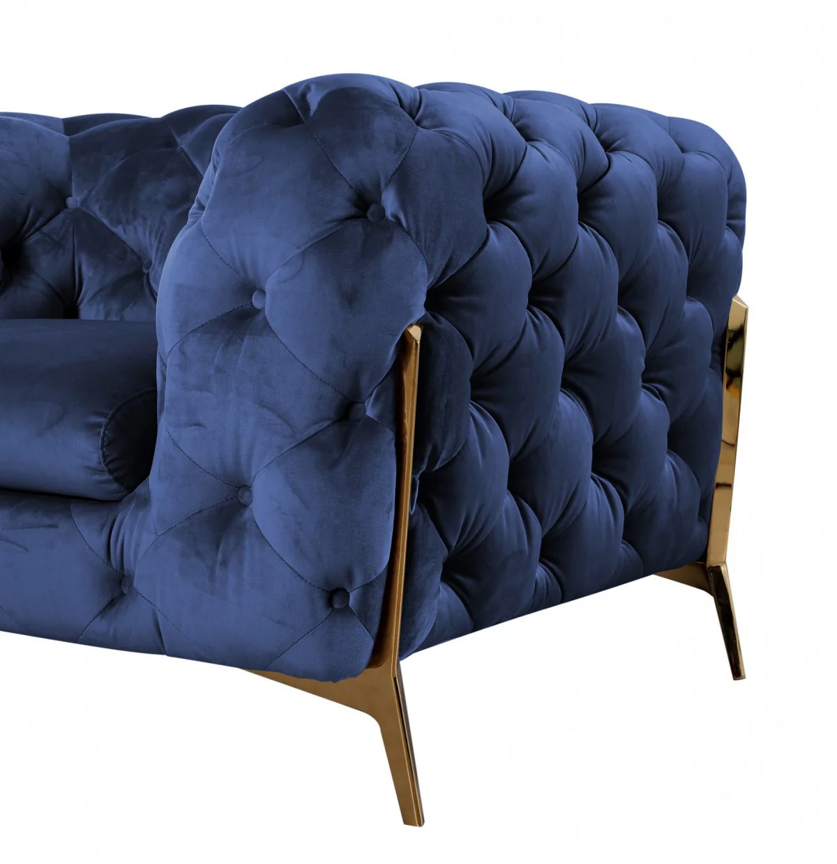 Contemporary 74" Blue Velvet And Gold Loveseat By Homeroots - Image 2