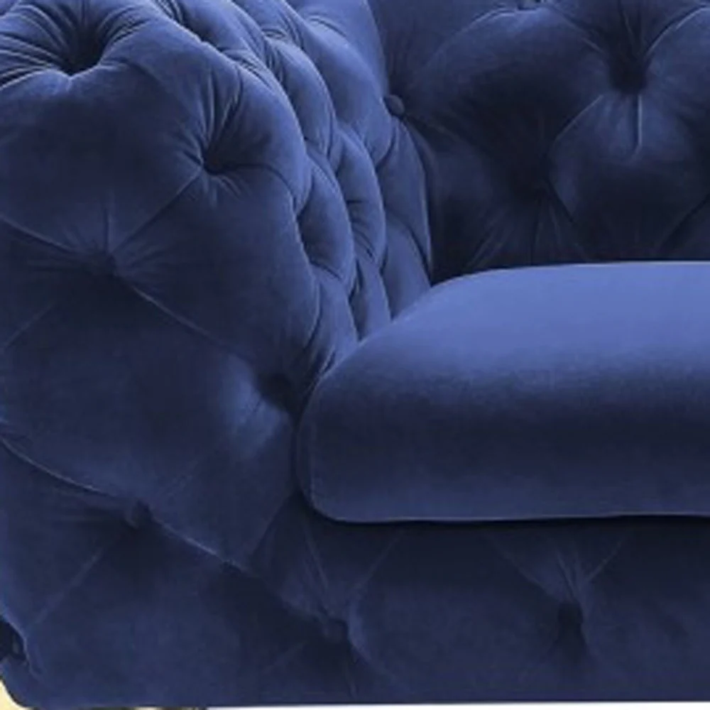 Contemporary 74" Blue Velvet And Gold Loveseat By Homeroots - Image 5