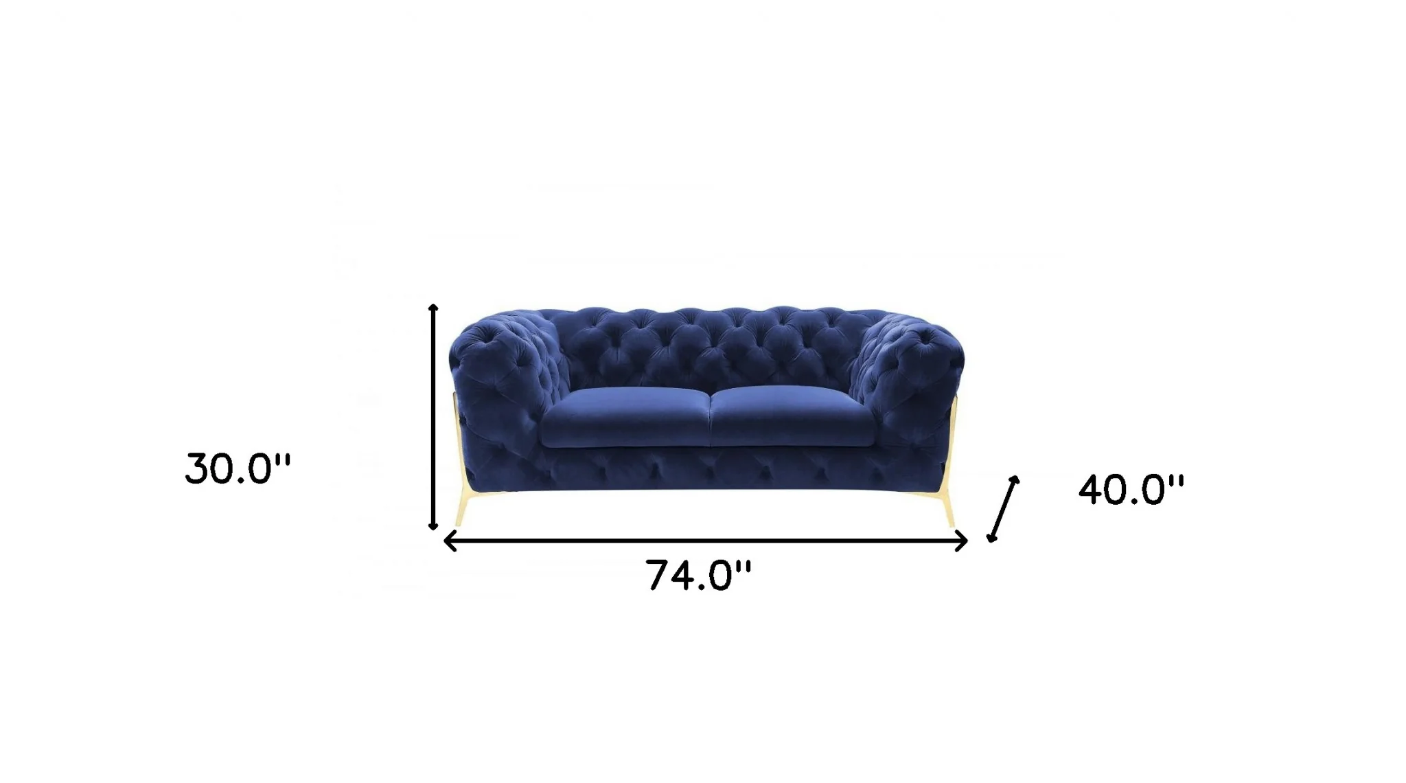 Contemporary 74" Blue Velvet And Gold Loveseat By Homeroots - Image 6