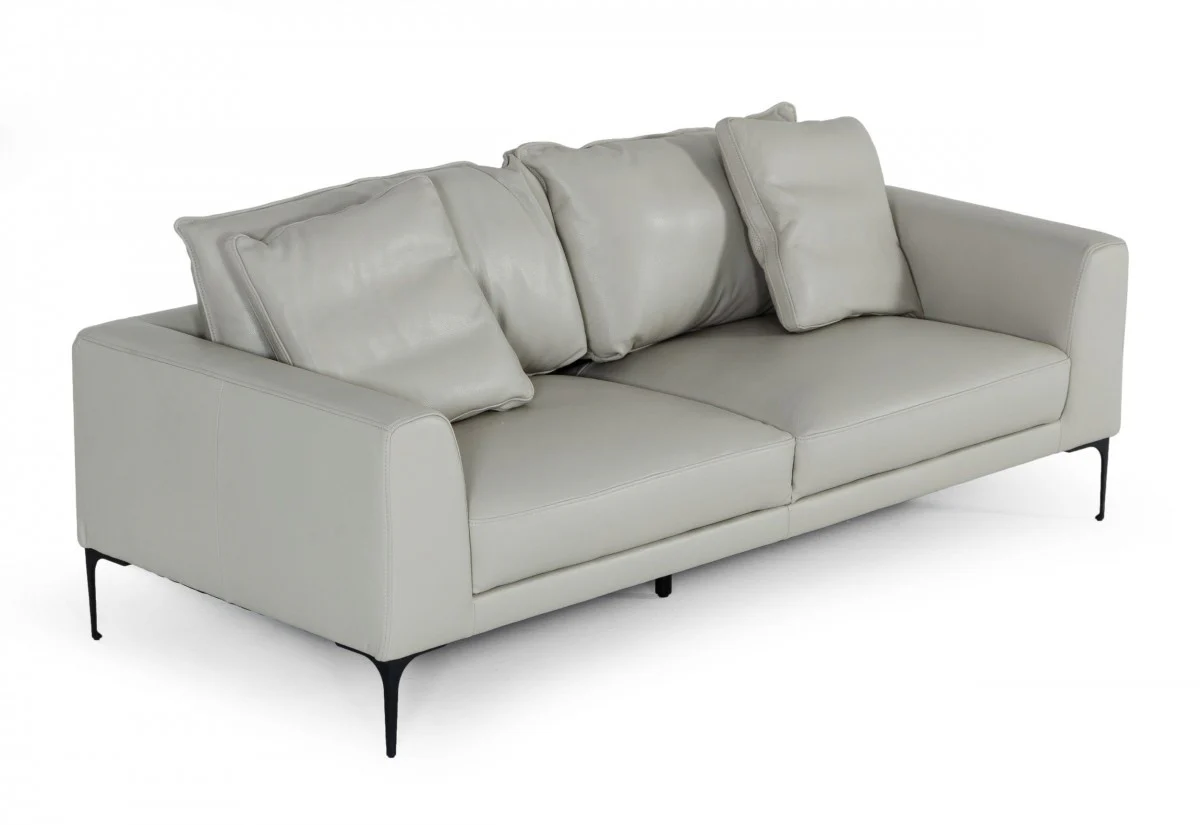 Contemporary 87" Light Grey Leather Sofa By Homeroots - Image 2
