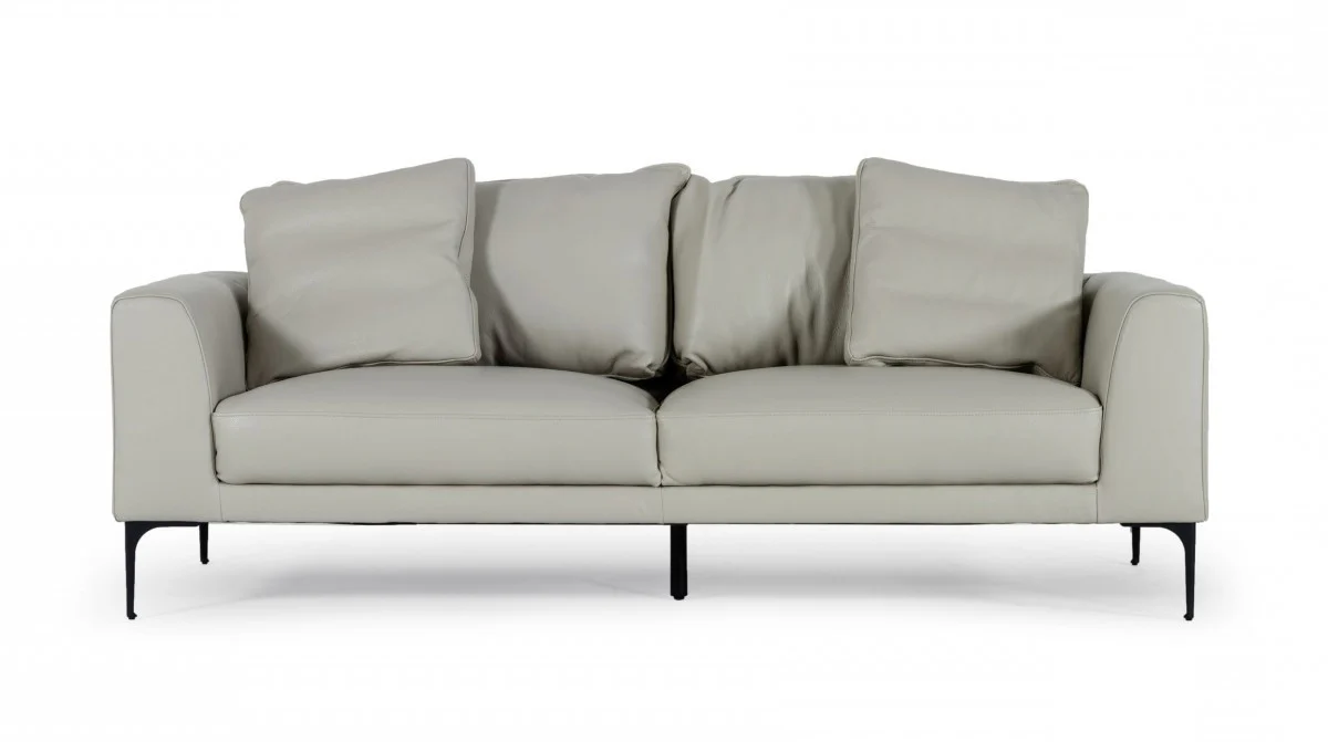 Contemporary 87" Light Grey Leather Sofa By Homeroots - Image 4