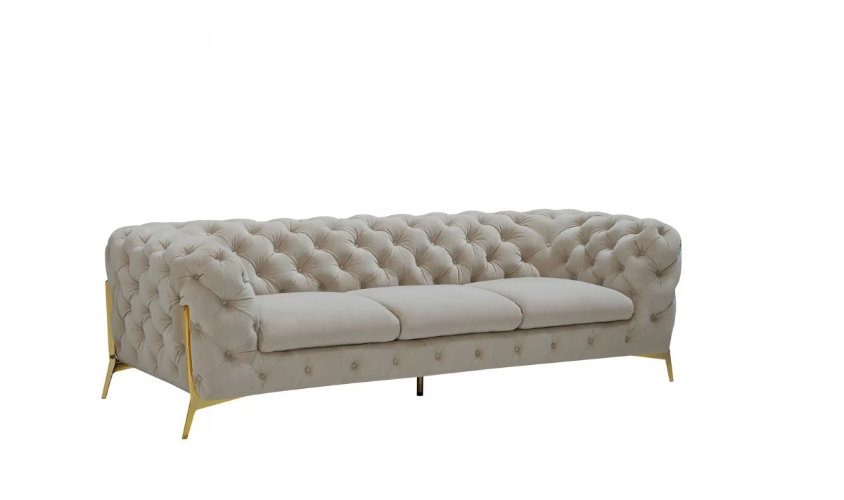 Contemporary 97" Beige Velvet And Gold Accent Sofa By Homeroots - Image 2