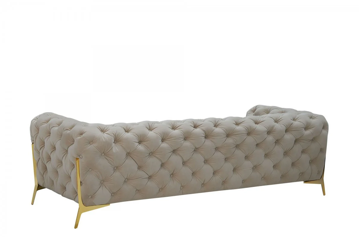 Contemporary 97" Beige Velvet And Gold Accent Sofa By Homeroots - Image 3