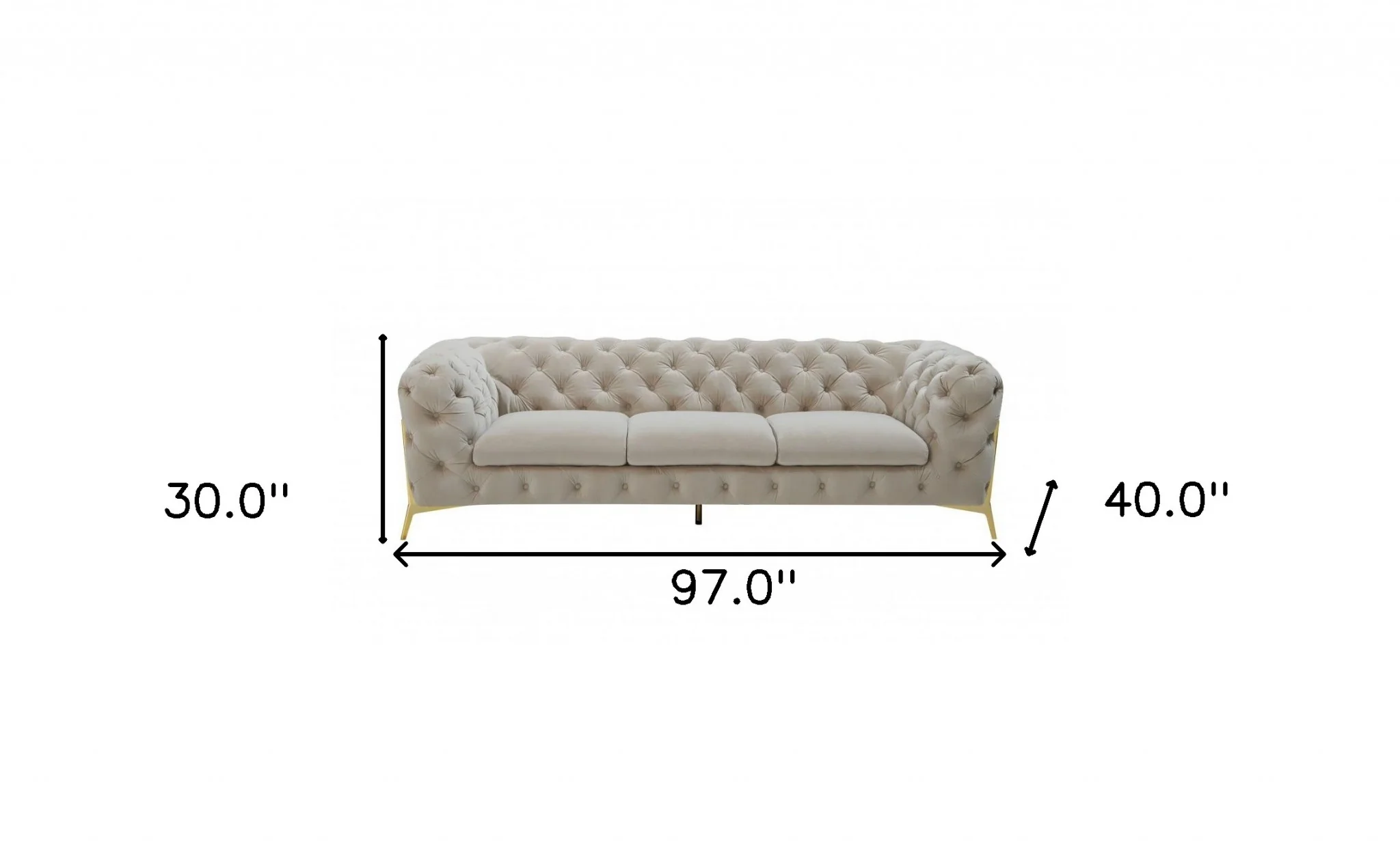 Contemporary 97" Beige Velvet And Gold Accent Sofa By Homeroots - Image 6