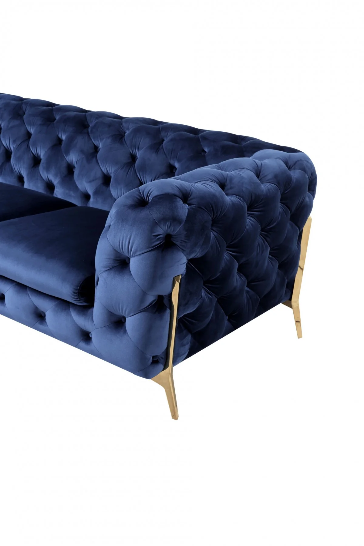 Contemporary 97" Blue Velvet And Gold Accent Sofa By Homeroots - Image 4