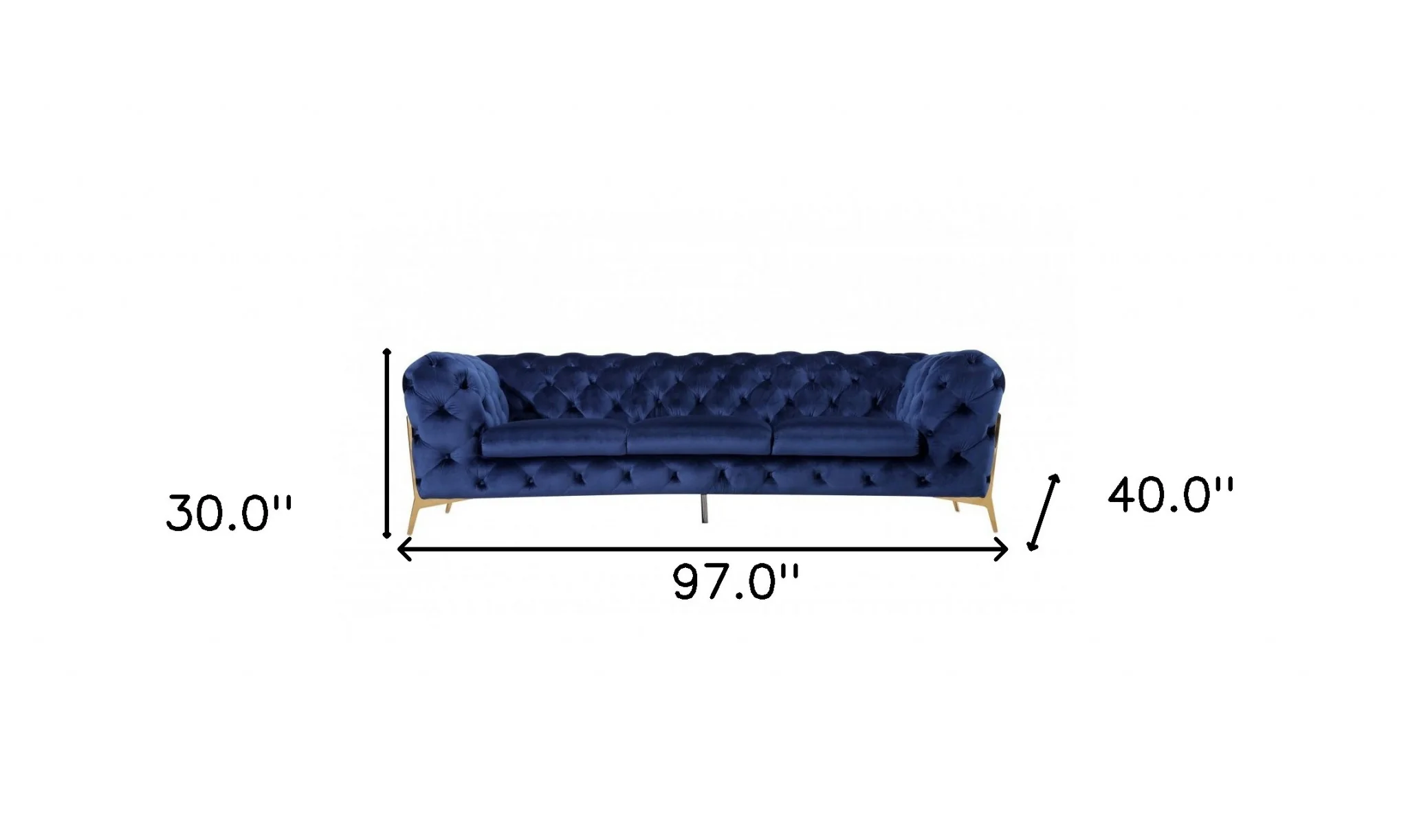 Contemporary 97" Blue Velvet And Gold Accent Sofa By Homeroots - Image 5