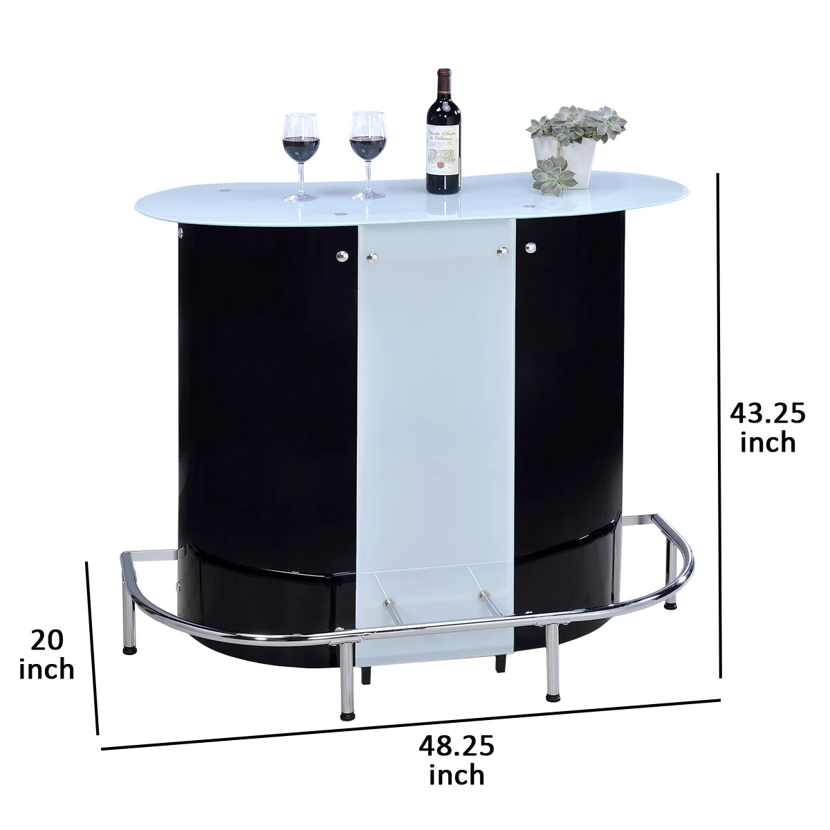 Contemporary Bar Unit With Frosted Glass Top, White And Black By Benzara - Image 4