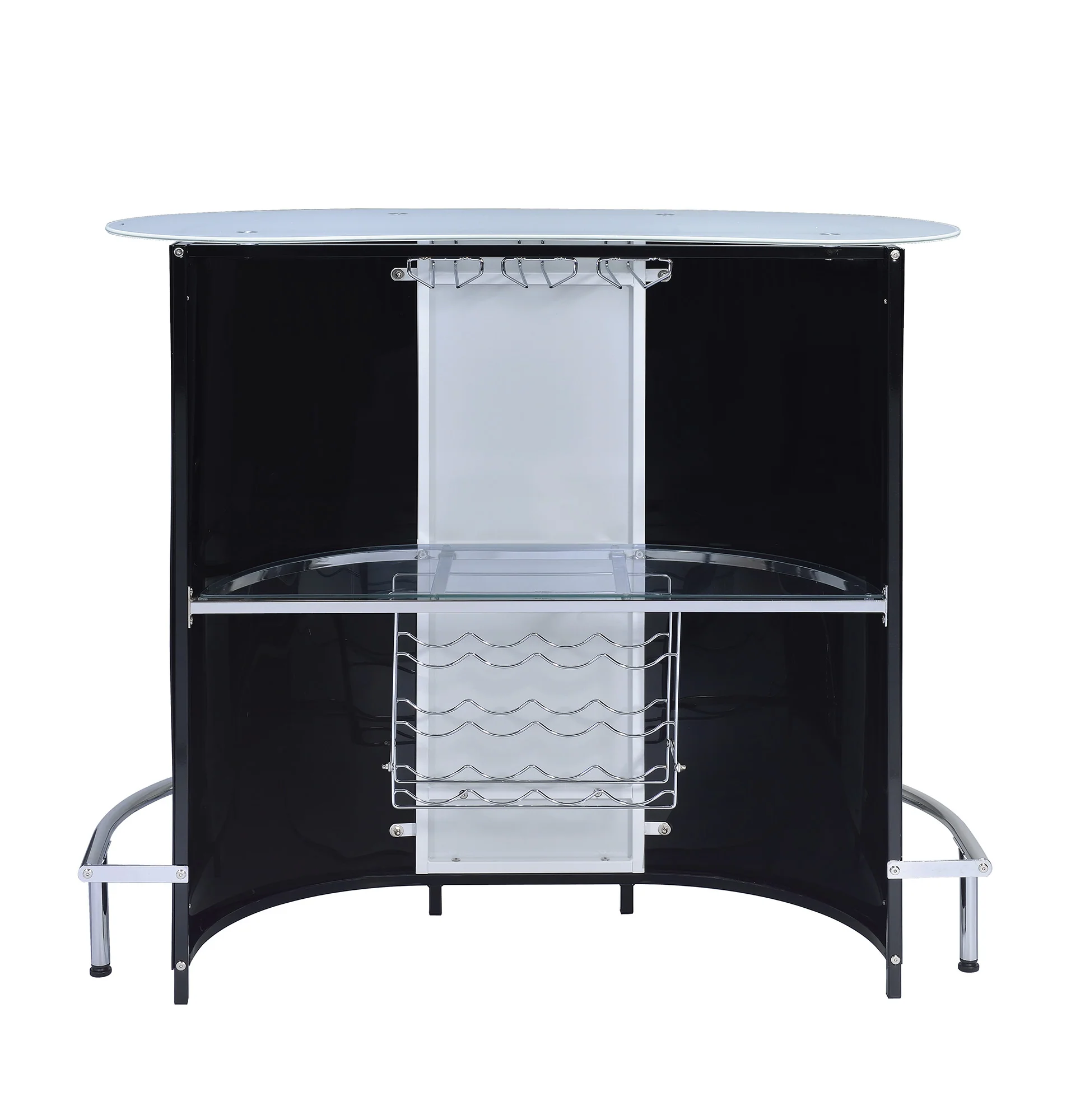 Contemporary Bar Unit With Frosted Glass Top, White And Black By Benzara - Image 5