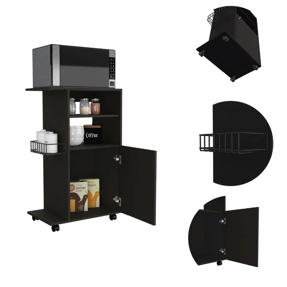Contemporary Black Rolling Kitchen Cart By Homeroots - Image 3