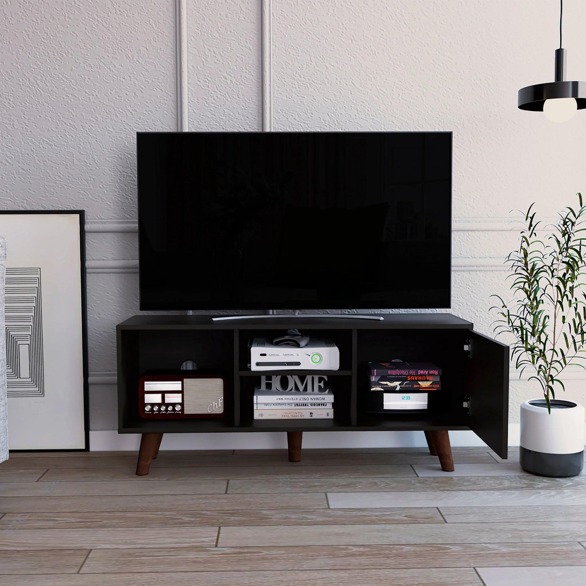Contemporary Black Wengue TV Stand By Homeroots - Image 5