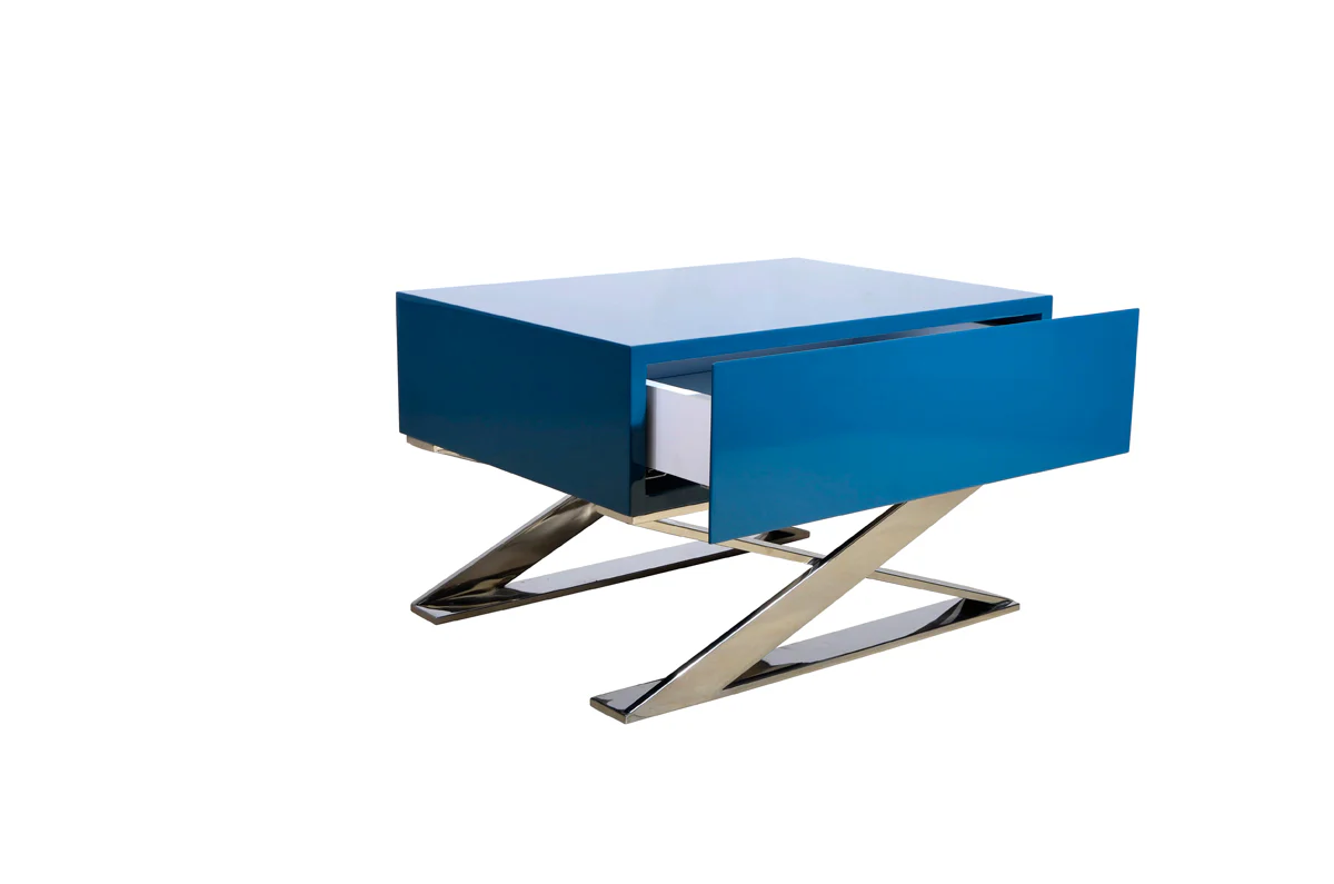 Contemporary Blue And Chrome Night Stand By Homeroots - Image 2