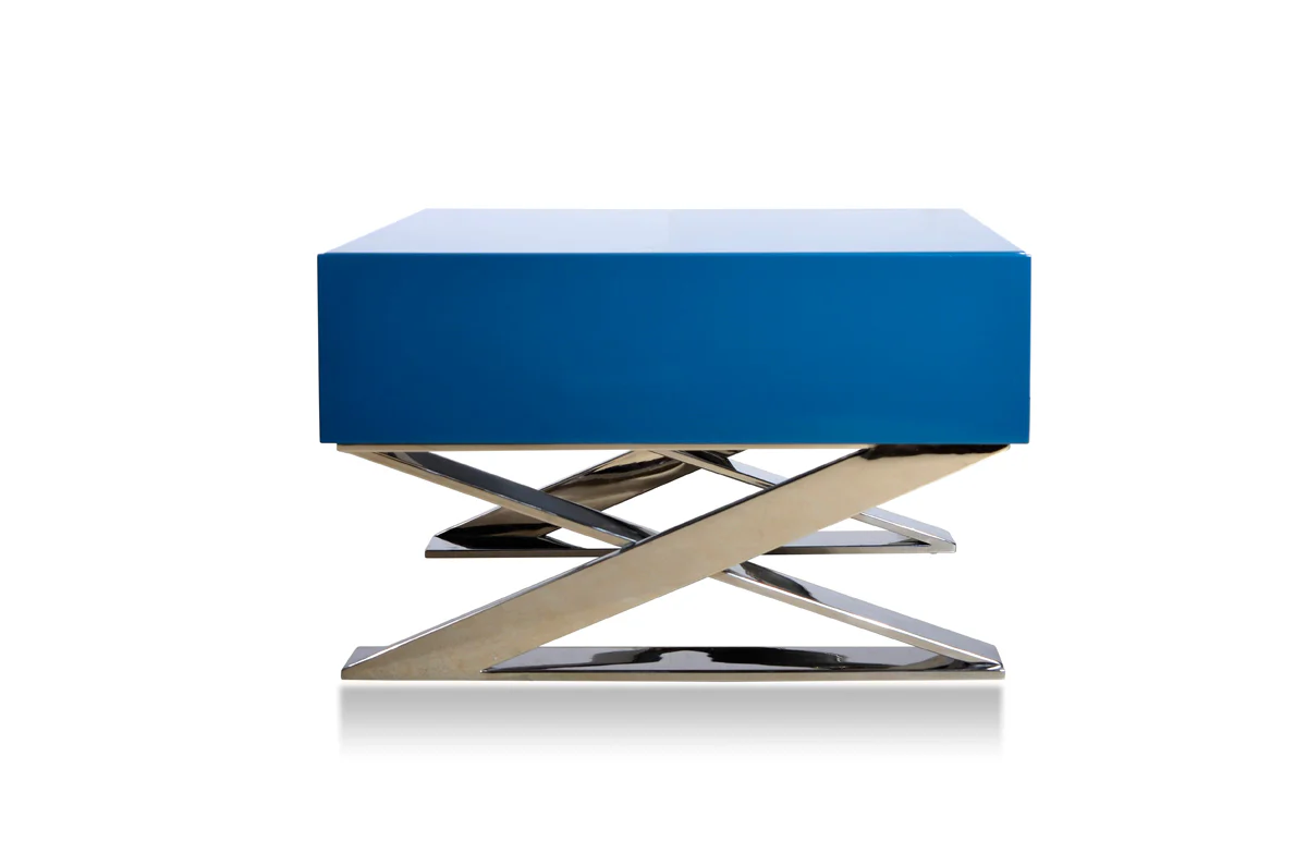 Contemporary Blue And Chrome Night Stand By Homeroots - Image 3